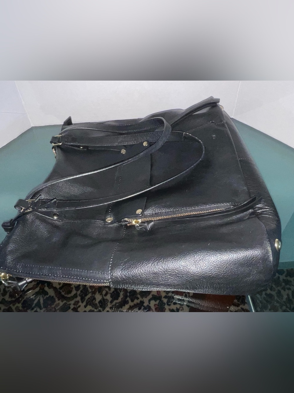KOOBA BLACK PEBBLED LEATHER 2 STRAP SHOULDER BAG FRONT POCKET - VERY GOOD - Picture 7 of 14